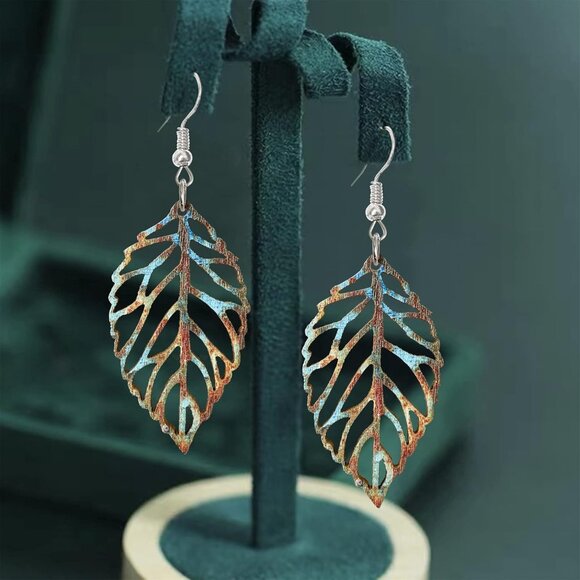 Handmade Bohemian Colorful Nature Wooden Leaf Dangle Drop Earrings Ethnic Africa - Picture 7 of 7